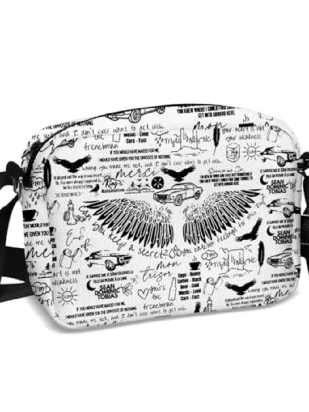 Canvas Crossbody Bag Dark Academia Book Lover Adjustable Strap Zip Pockets